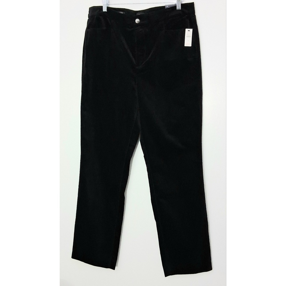 Talbots Straight Leg Velveteen Pants Women's Size 14 Black High Waisted NEW
